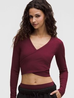 lululemon Nulu ribbed wrap-front long sleeve shirt heart edition